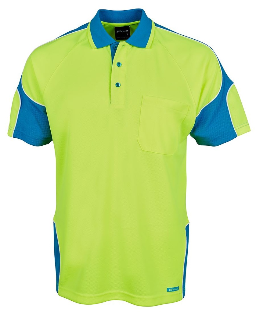 [6AP4S_LIME/AQUA_2XS] JB'S - [6AP4S] HI VIS S/S ARM PANEL POLO (LIME/AQUA, 2XS)