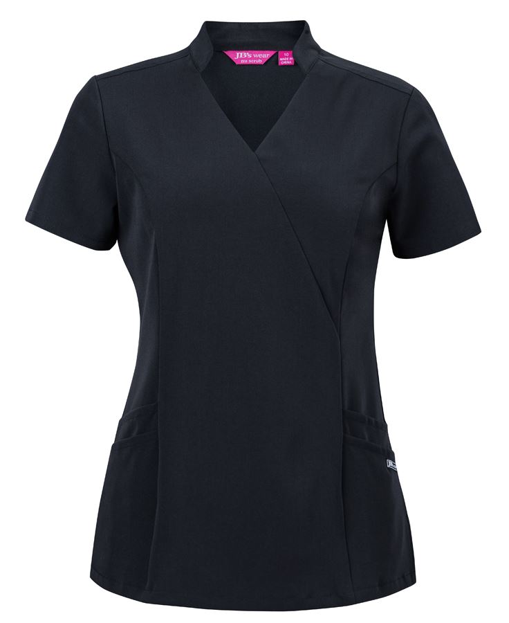 [4SMT1_BLACK_8] JB'S - [4SMT1] LADIES NU MANDARIN COLLAR SCRUB TOP (BLACK, 8)