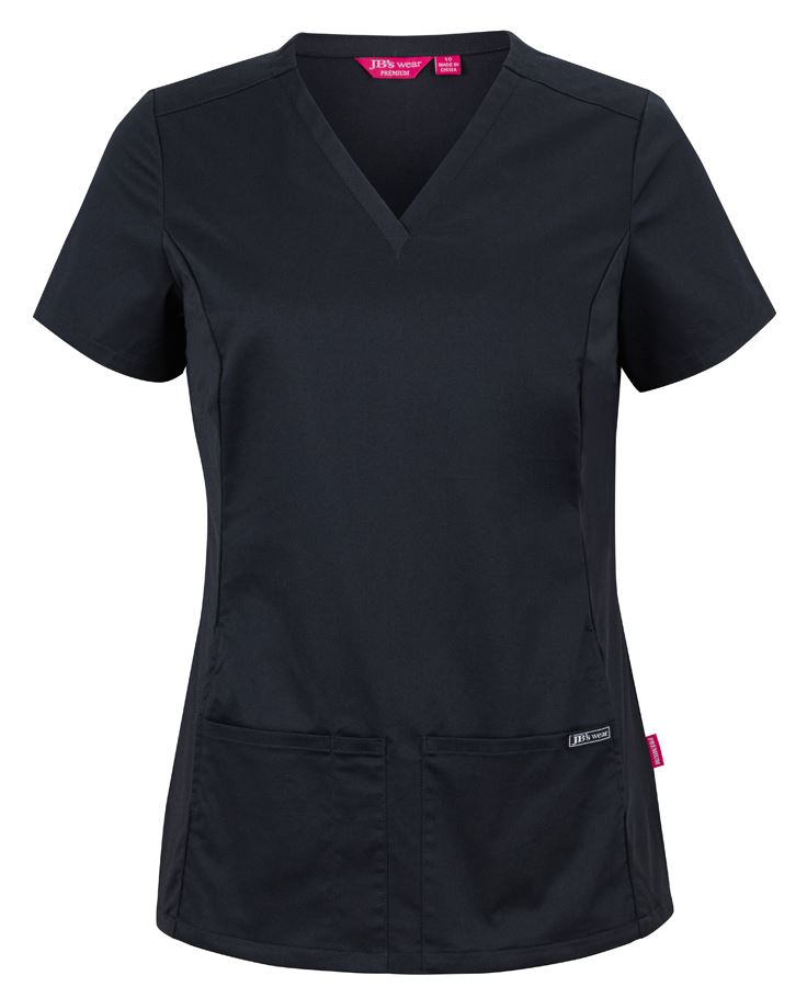 [4SUT1_BLACK_6] JB'S - [4SUT1] LADIES PREMIUM STRETCH PANEL SCRUB TOP (BLACK, 6)