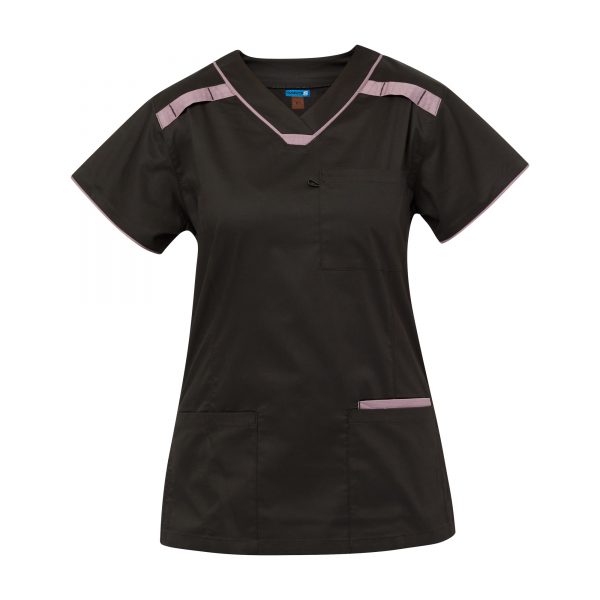 [M88026_BLACK/PLUM_XS] MEDI8 - [M88026] FEMALE SCRUB TOP (BLACK/PLUM, XS)
