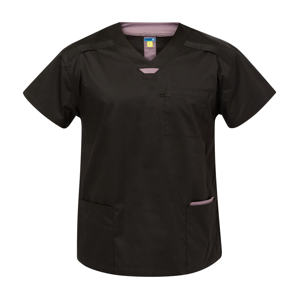 [M88025_BLACK/PLUM_XS] MEDI8 - [M88025] UNISEX SCRUB TOP (BLACK/PLUM, XS)