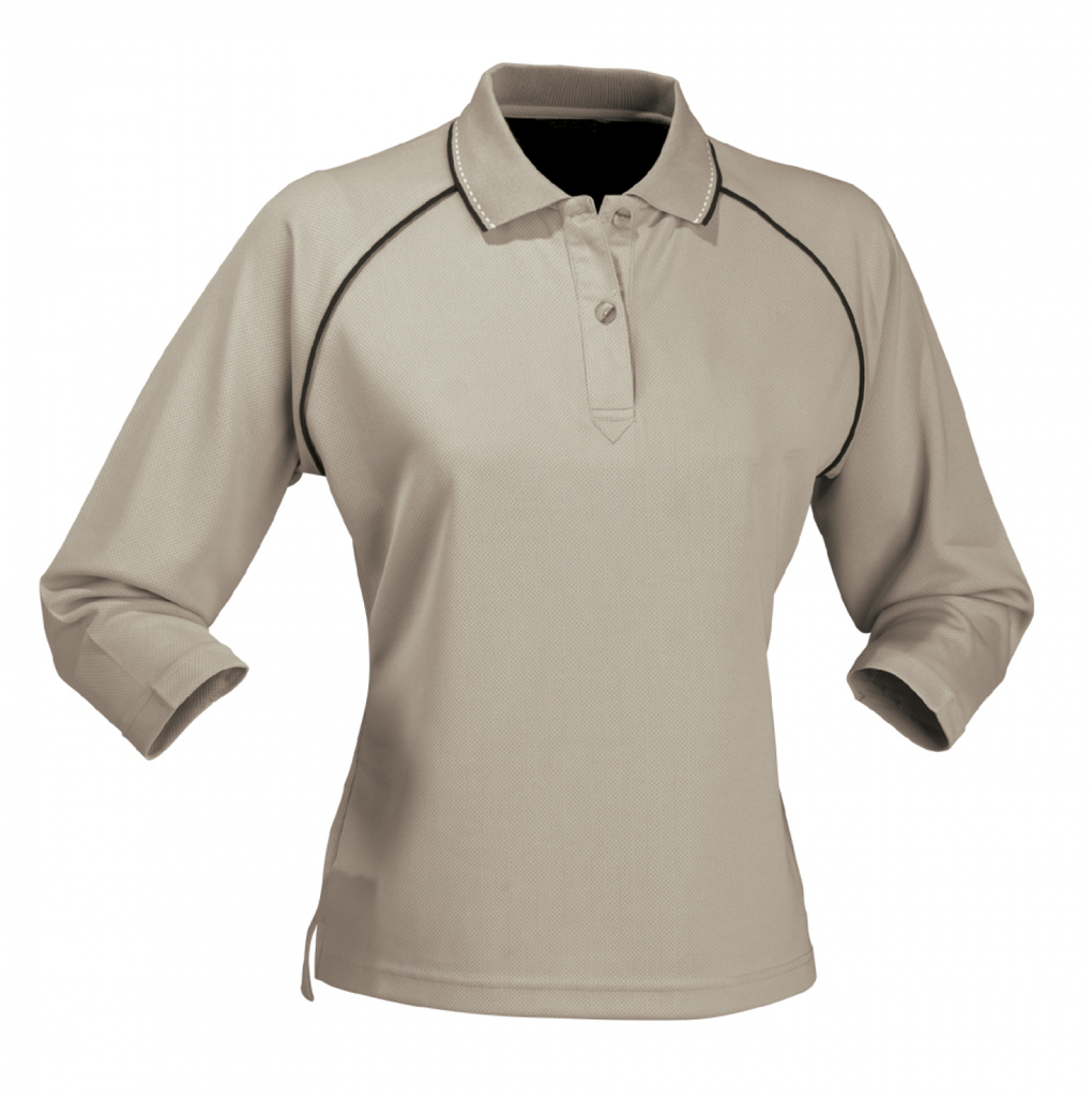 STENCIL - LADIES COOL DRY POLO 3/4S (BEIGE/NAVY/WHITE, 8)