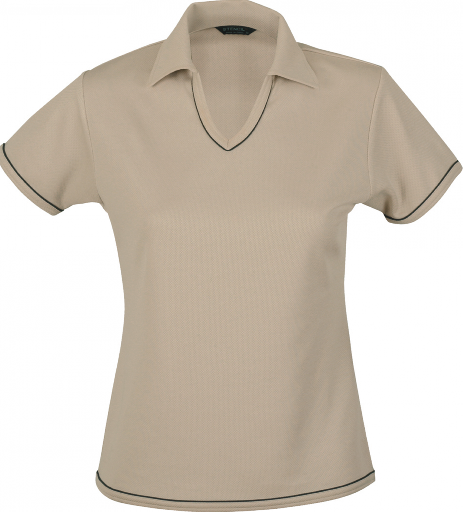 STENCIL - LADIES COOL DRY2 POLO S/S (BEIGE/NAVY, 8)