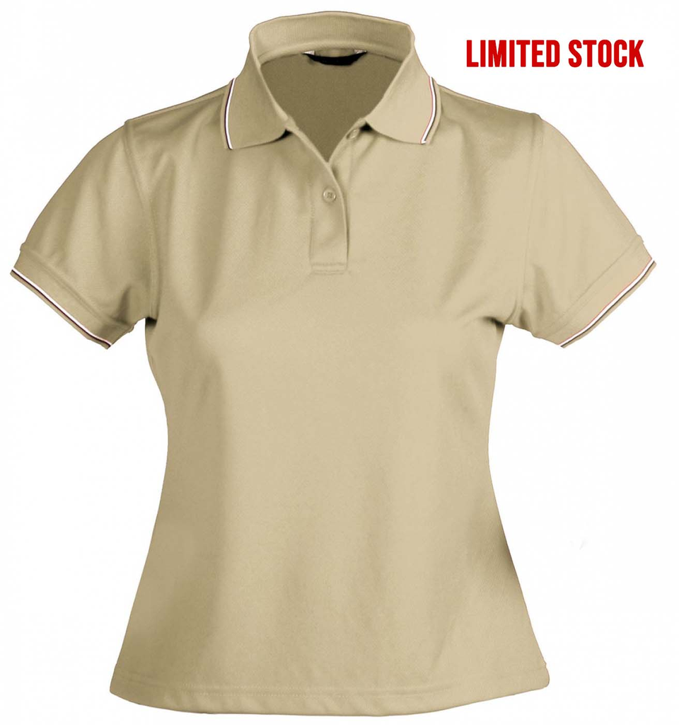 STENCIL - LADIES LIGHTWEIGHT COOL DRY POLO S/S (BEIGE/NAVY/WHITE, 8)
