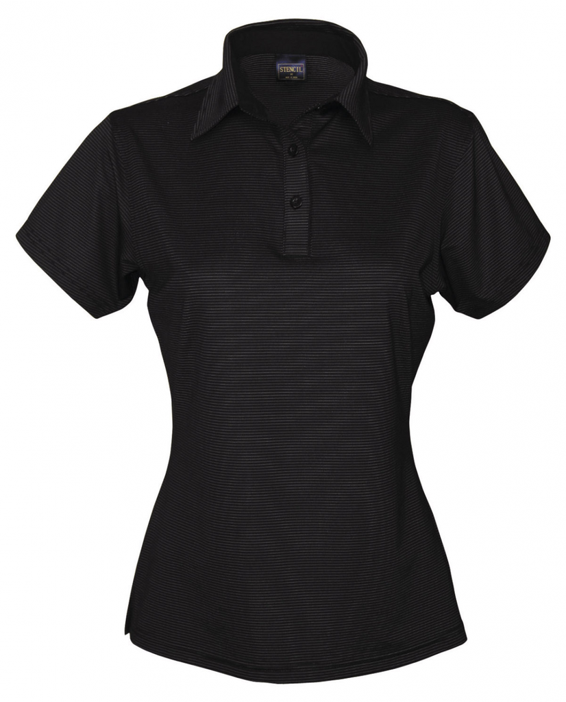 STENCIL - LADIES SILVERTECH POLO S/S (BLACK/SILVER, 8)
