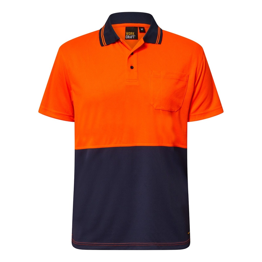 [WSP208_ORANGE/NAVY_XS] WORKCRAFT - [WSP208] HI VIS LIGHTWEIGHT SHORT SLEEVE MICROMESH POLO WITH POCKET (ORANGE/NAVY, XS)