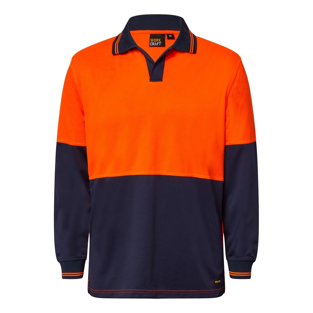 [WSP206_ORANGE/NAVY_XS] WORKCRAFT - [WSP206] HI VIS LONG SLEEVE FOOD INDUSTRY MICROMESH POLO (ORANGE/NAVY, XS)