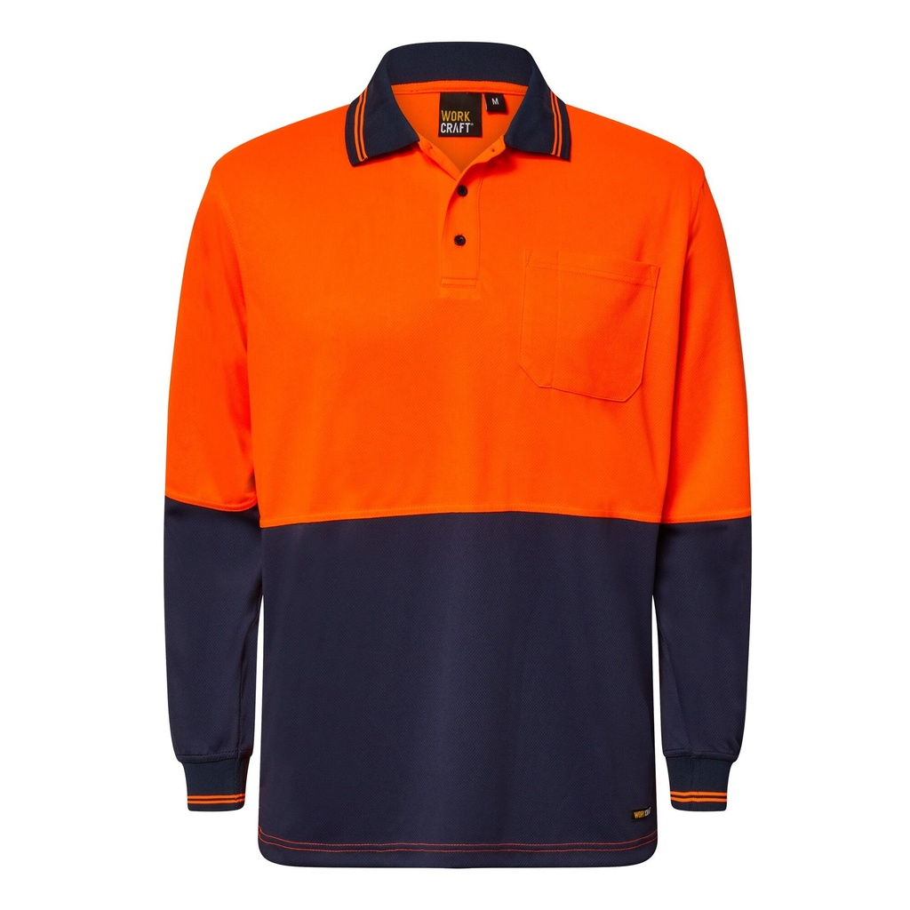 WORKCRAFT - [WSP202] HI VIS LONG SLEEVE MICROMESH POLO WITH POCKET