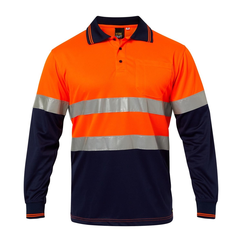 WORKCRAFT - [WSP409] HI VIS LONG SLEEVE MICROMESH REFLECTIVE POLO WITH POCKET