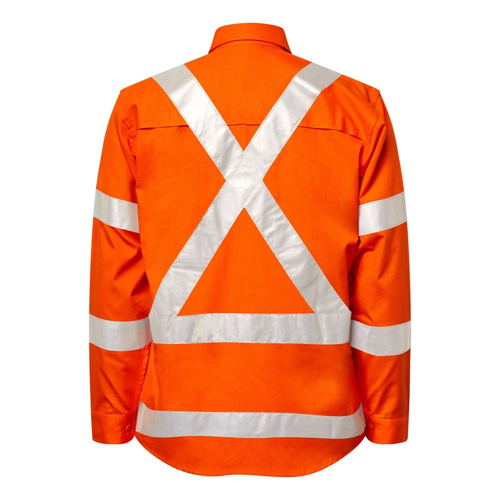 [WS6035_ORG_XS] WORKCRAFT - [WS6035] HI VIS NSW REFLECTIVE RAIL RIPSTOP SHIRT (XS)