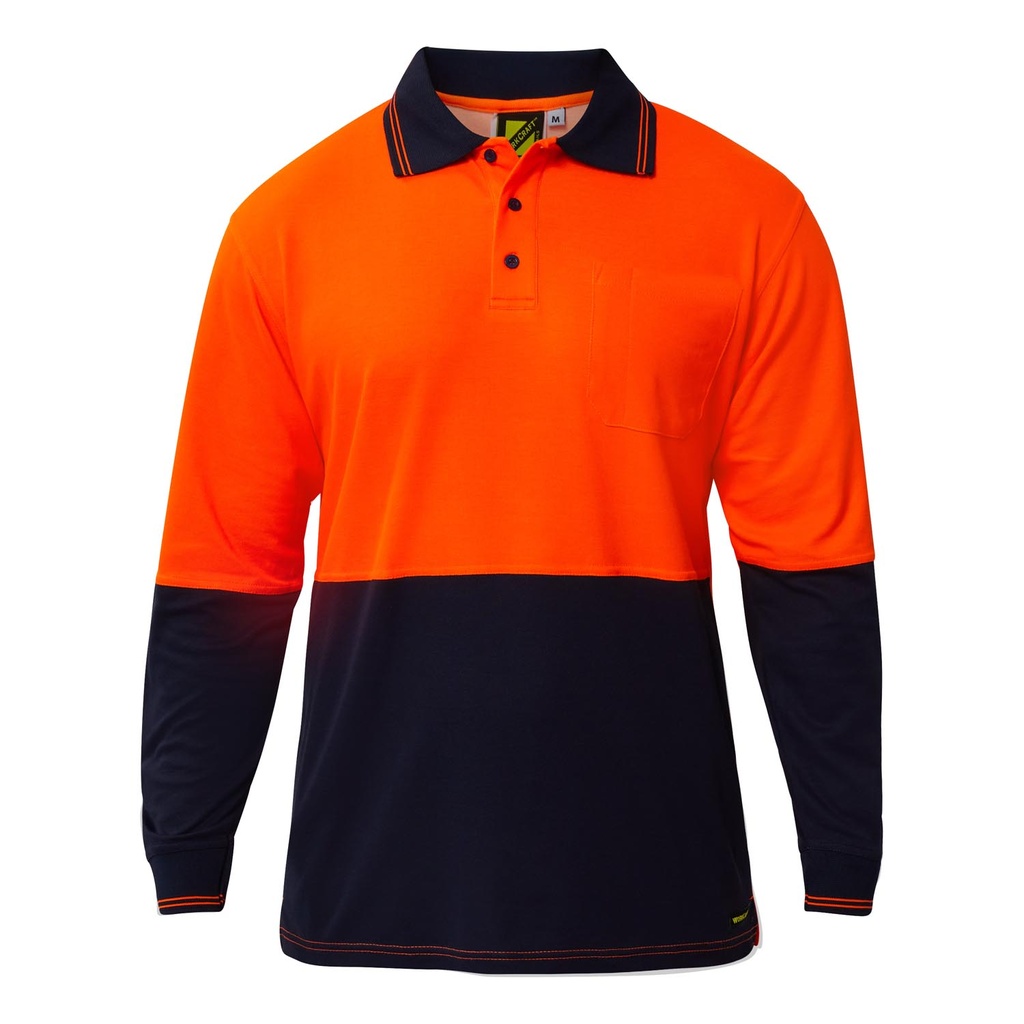[WSP401_ORANGE/NAVY_XS] WORKCRAFT - [WSP401] HI VIS SHORT SLEEVE COTTON BACK POLO WITH POCKET (ORANGE/NAVY, XS)