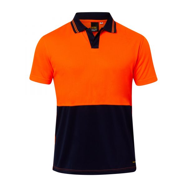 [WSP205_ORANGE/NAVY_XS] WORKCRAFT - [WSP205] HI VIS SHORT SLEEVE FOOD INDUSTRY MICROMESH POLO (ORANGE/NAVY, XS)