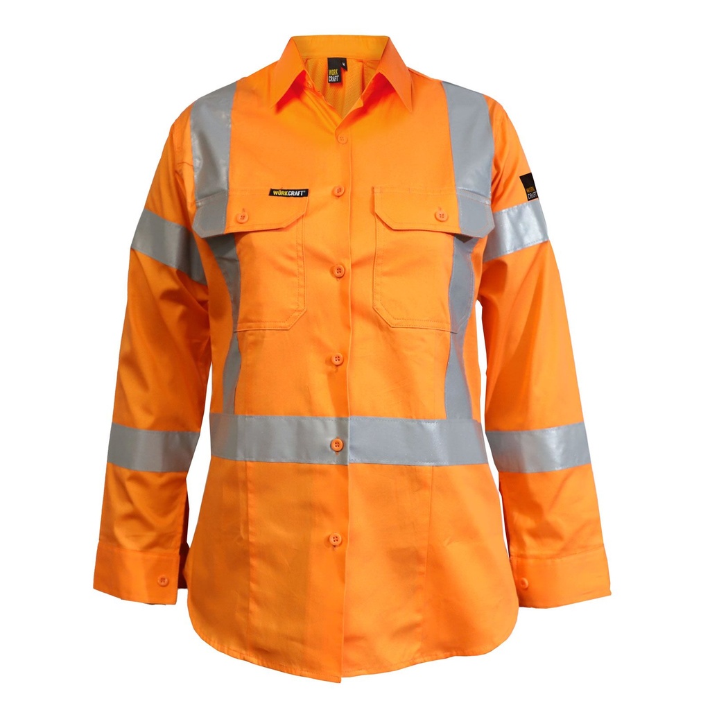 [WSL509_ORG_6] WORKCRAFT - [WSL509] LADIES LIGHTWEIGHT HI VIS LONG SLEEVE VENTED REFLECTIVE SHIRT WITH X PATTERN-NSW RAIL COMPLIANT (6)