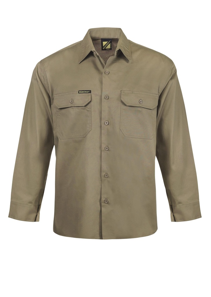 [WS4011_KHAKI_XS] WORKCRAFT - [WS4011] LIGHTWEIGHT LONG SLEEVE VENTED COTTON DRILL SHIRT (KHAKI, XS)